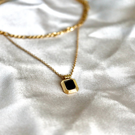 Double Layered Black Onyx Necklace, 18k Gold Plated