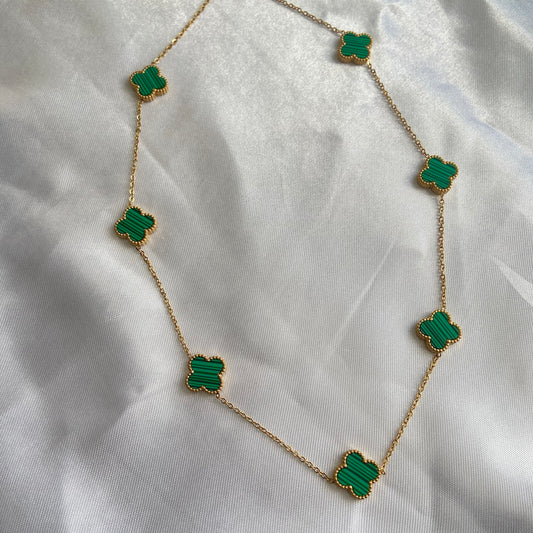 Green Clover Necklace, 18k Gold Plated