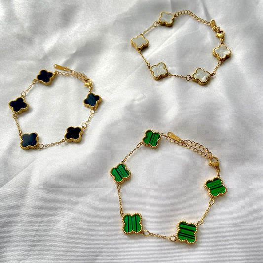 Green Clover Bracelet, 18k Gold Plated